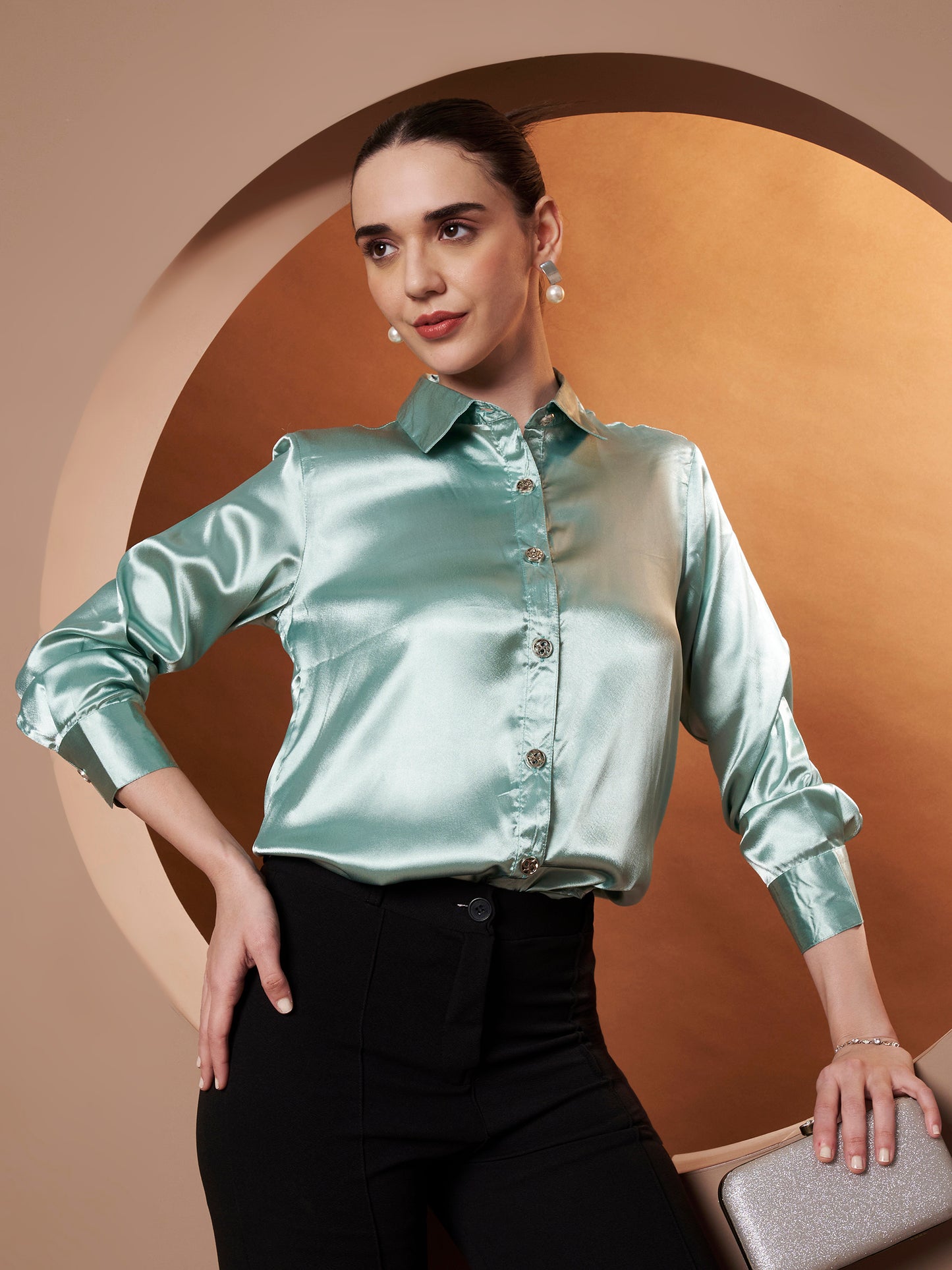 Women Blue Classic Slim Fit Casual Shirt