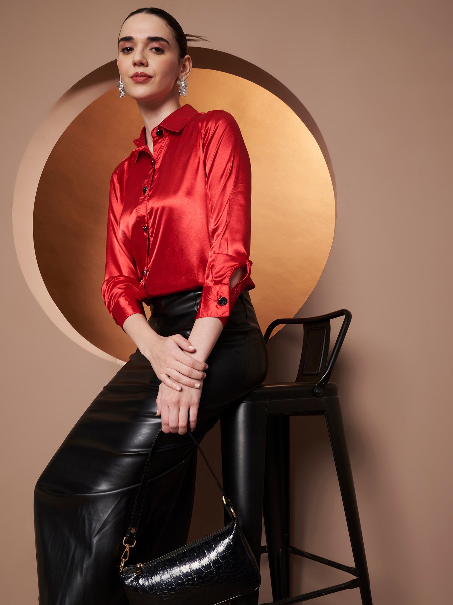 Women Red Classic Slim Fit Casual Shirt