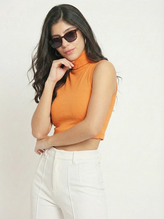 High Neck Sleeveless Crop Top for women