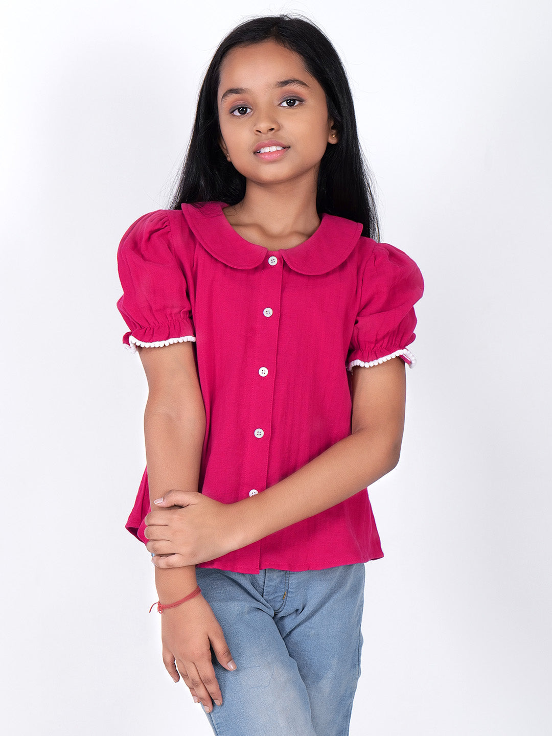 Girls Solid Cotton Shirt Style Top