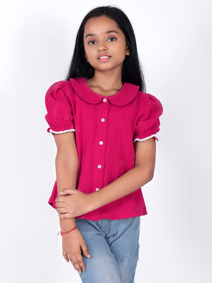 Girls Solid Cotton Shirt Style Top