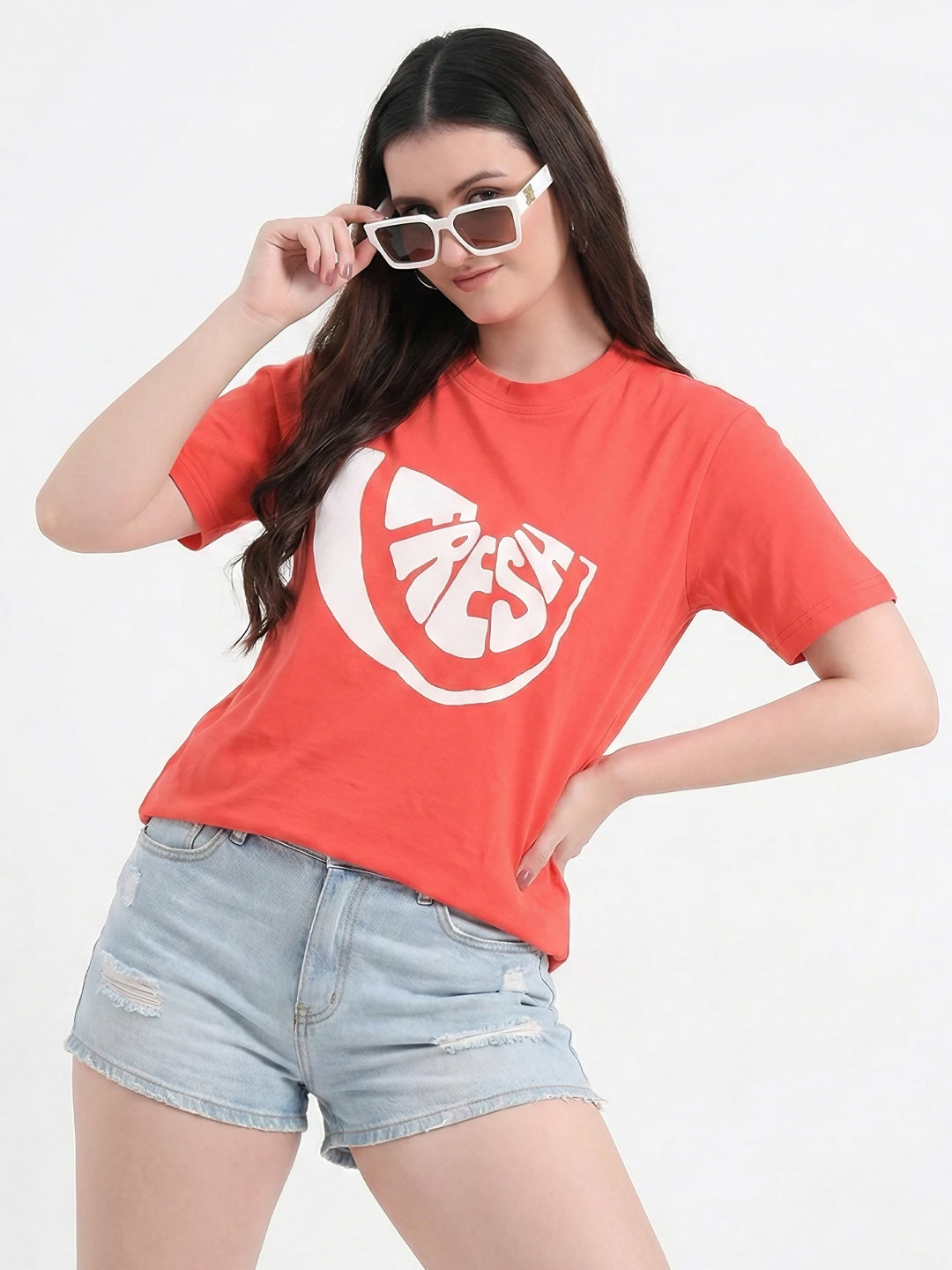 Women Printed Slim Fit Cotton T-shirt