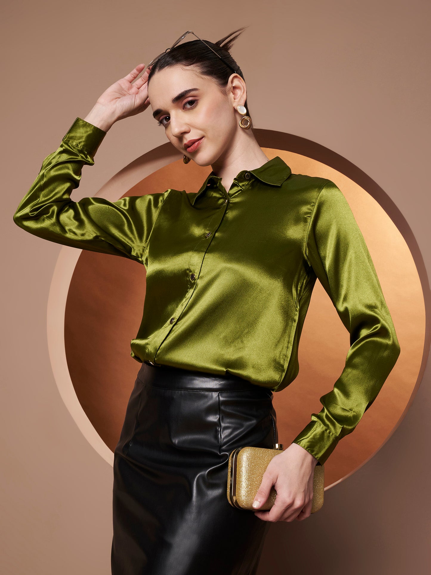 Women Olive Green Classic Slim Fit Casual Shirt