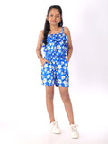 Girls Floral Shoulder Straps Printed Pure Cotton Top With Shorts