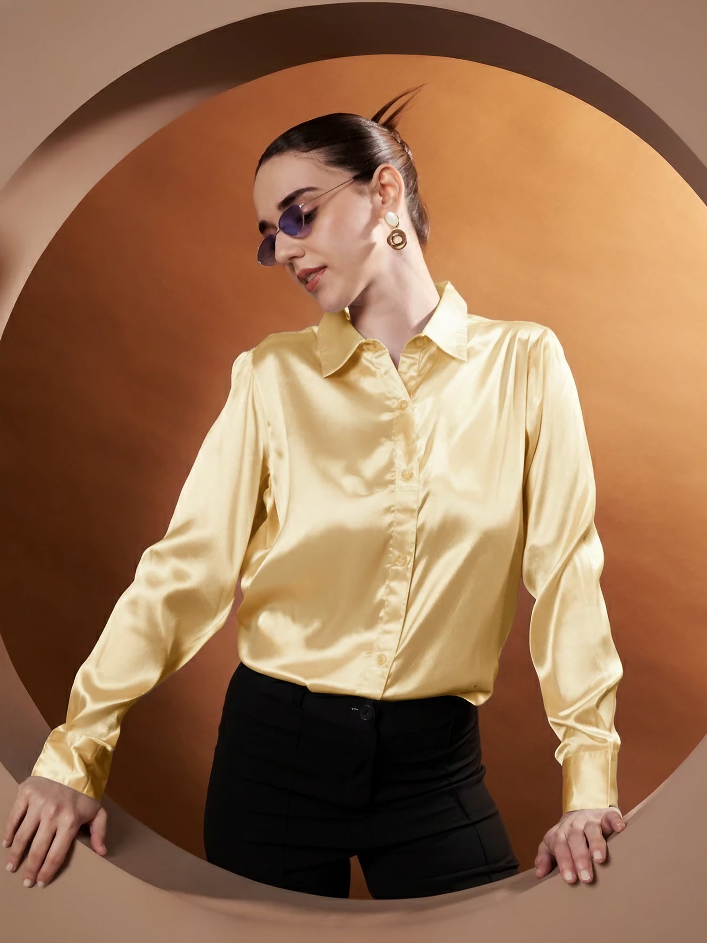 Women Gold-Toned Classic Slim Fit Casual Shirt