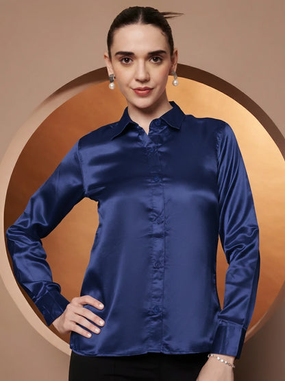 Women Blue Relaxed Formal Shir