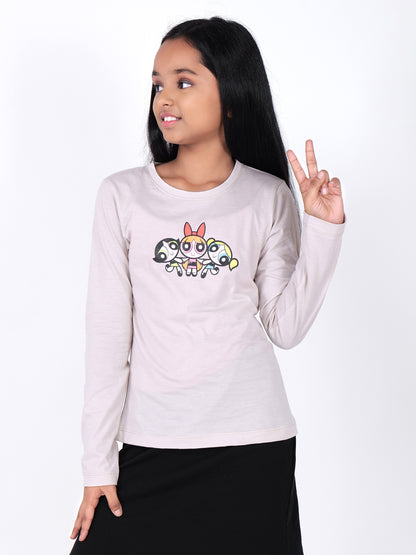 Power Puff Girls Printed Round Neck Cotton T-shirt