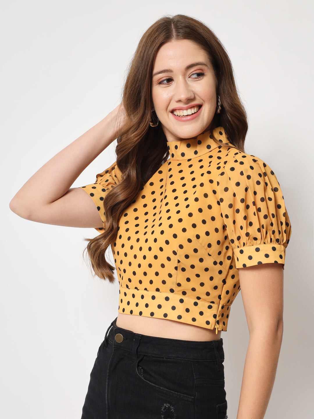 Polka Dot Printed Georgette Crop Top