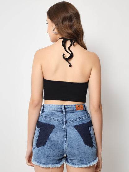 Cotton Halter Neck Crop Top