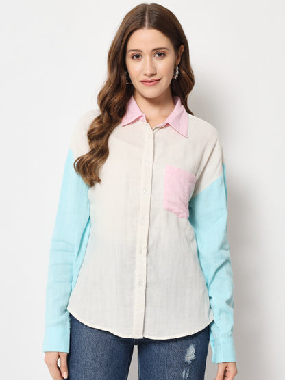 Women Classic Colourblocked Cotton Casual Shirt