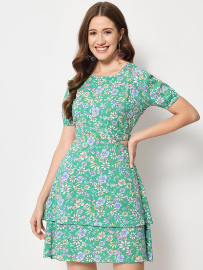 Floral Printed Cut-Out Detail Cotton Dress