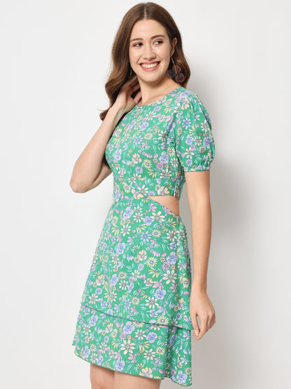 Floral Printed Cut-Out Detail Cotton Dress