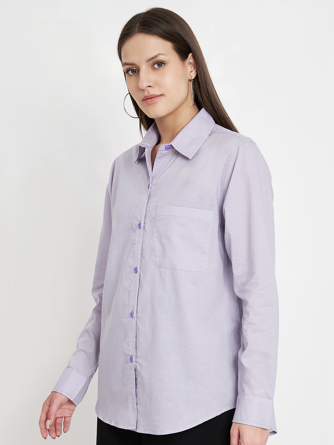 Women Classic Pure Cotton Lavender Formal Shirt