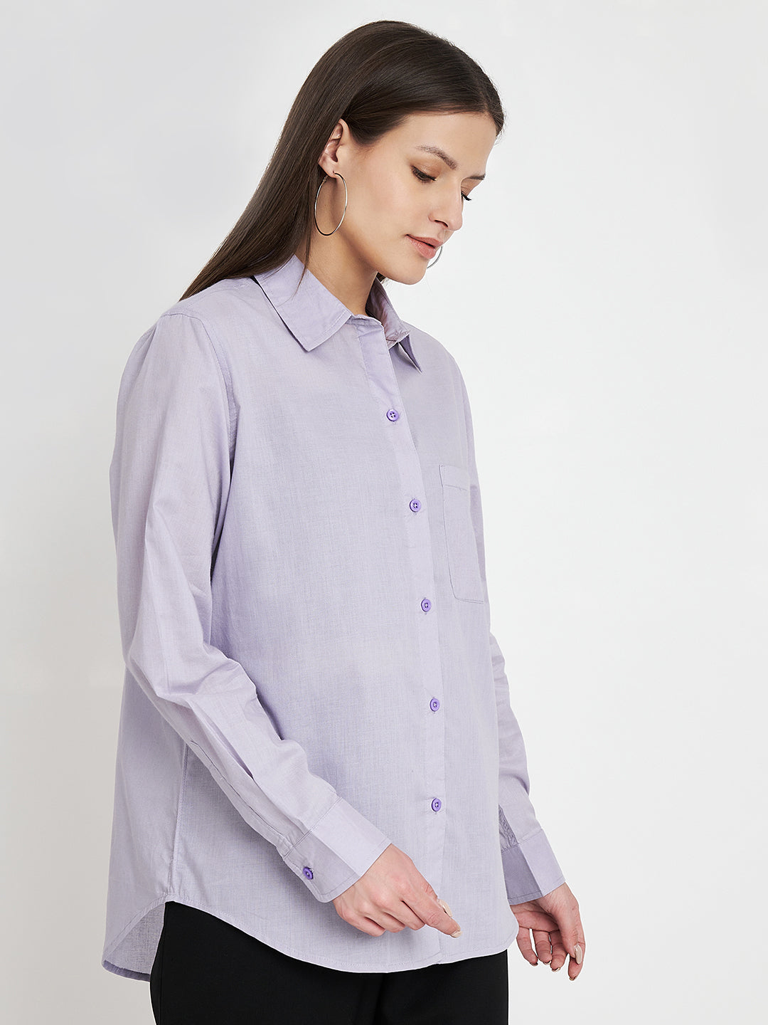 Women Classic Pure Cotton Lavender Formal Shirt