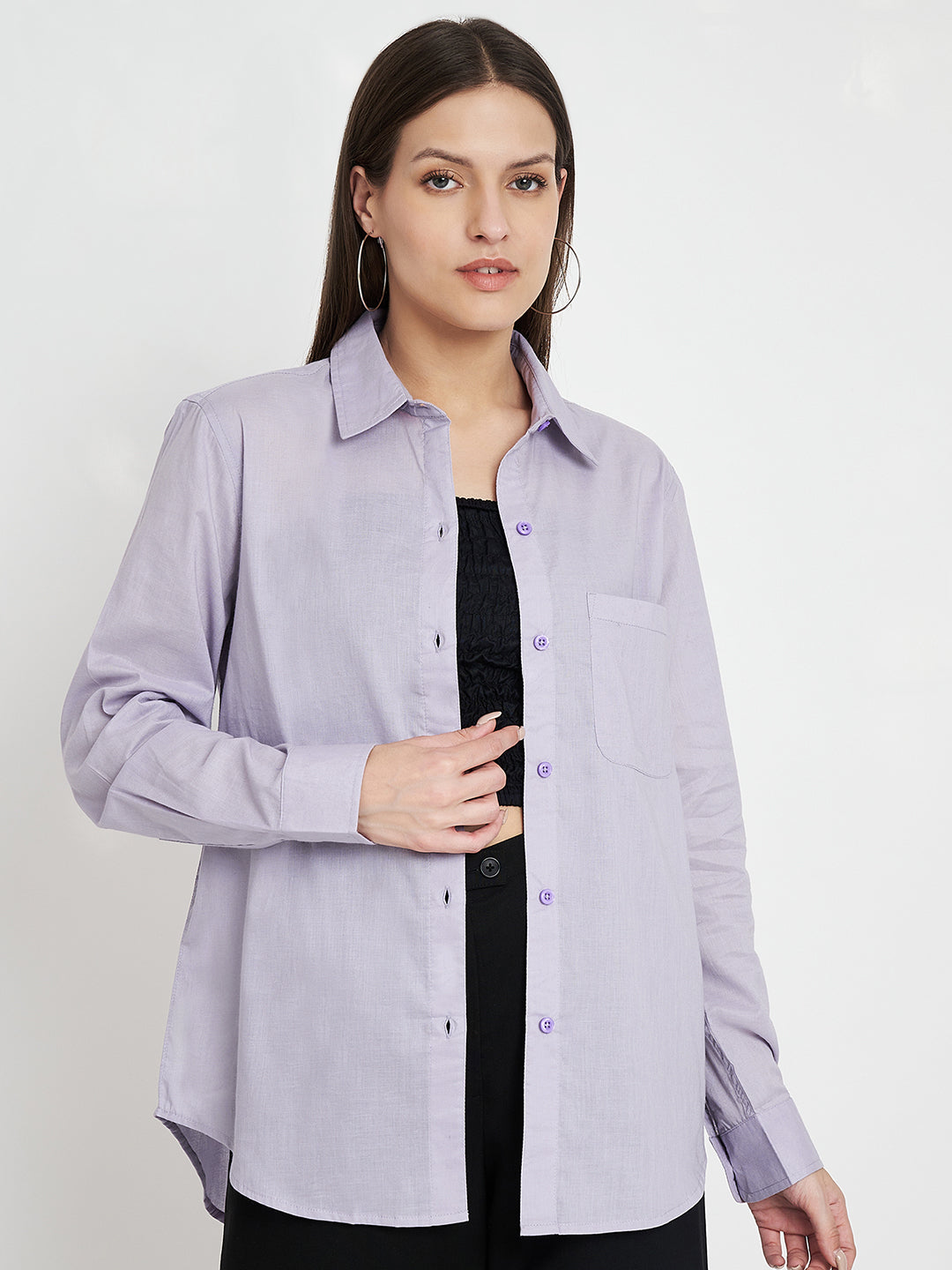 Women Classic Pure Cotton Lavender Formal Shirt