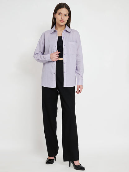 Women Classic Pure Cotton Lavender Formal Shirt