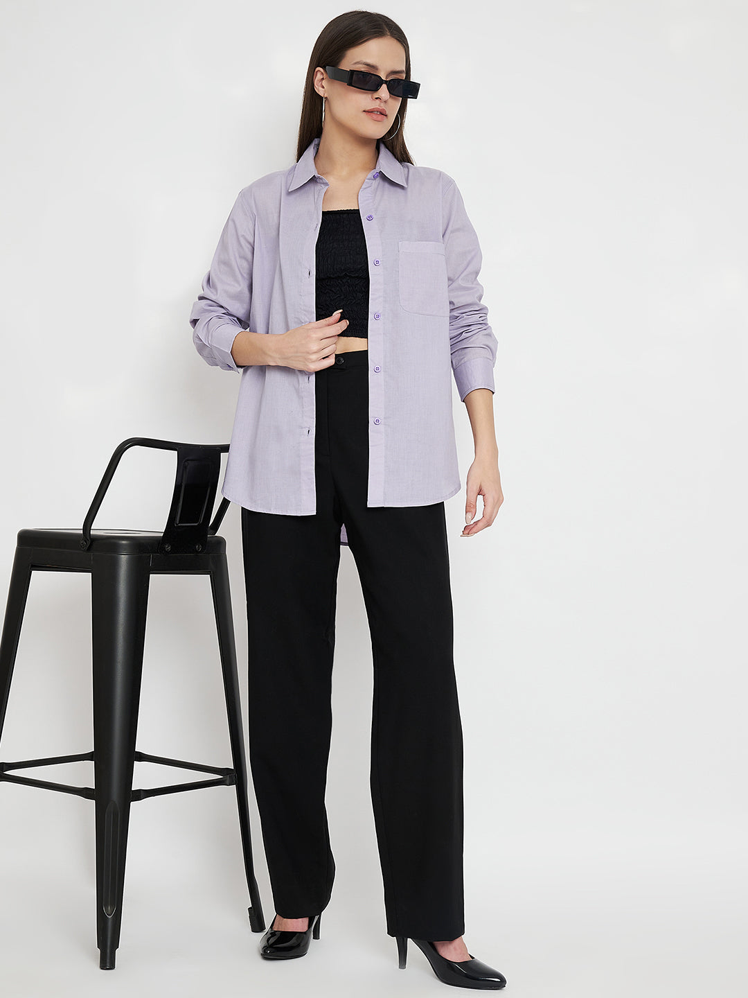 Women Classic Pure Cotton Lavender Formal Shirt