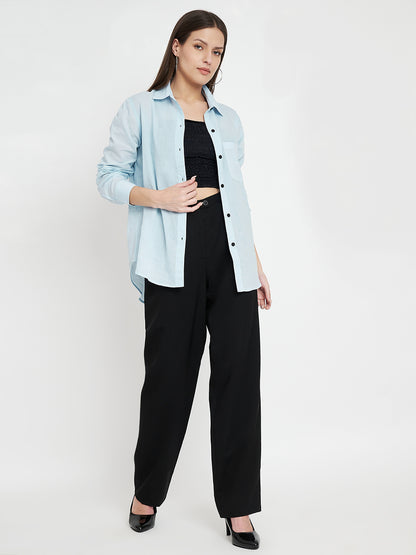 Women Classic Pure Cotton Blue Formal Shirt