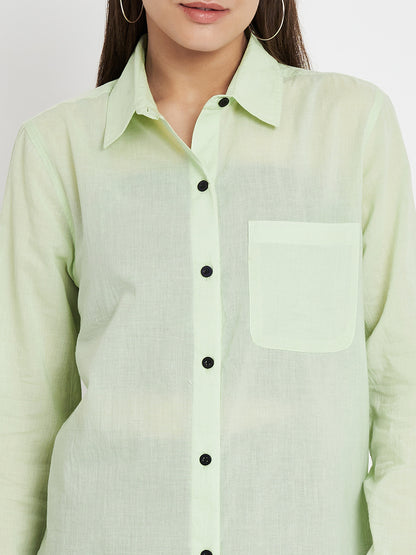 Women Classic Pure Cotton Green Formal Shirt