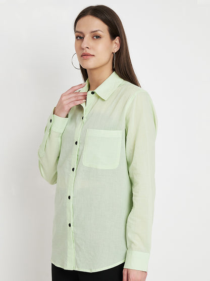 Women Classic Pure Cotton Green Formal Shirt