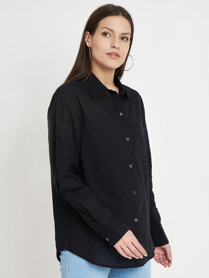 Women Classic Pure Cotton Black Formal Shirt