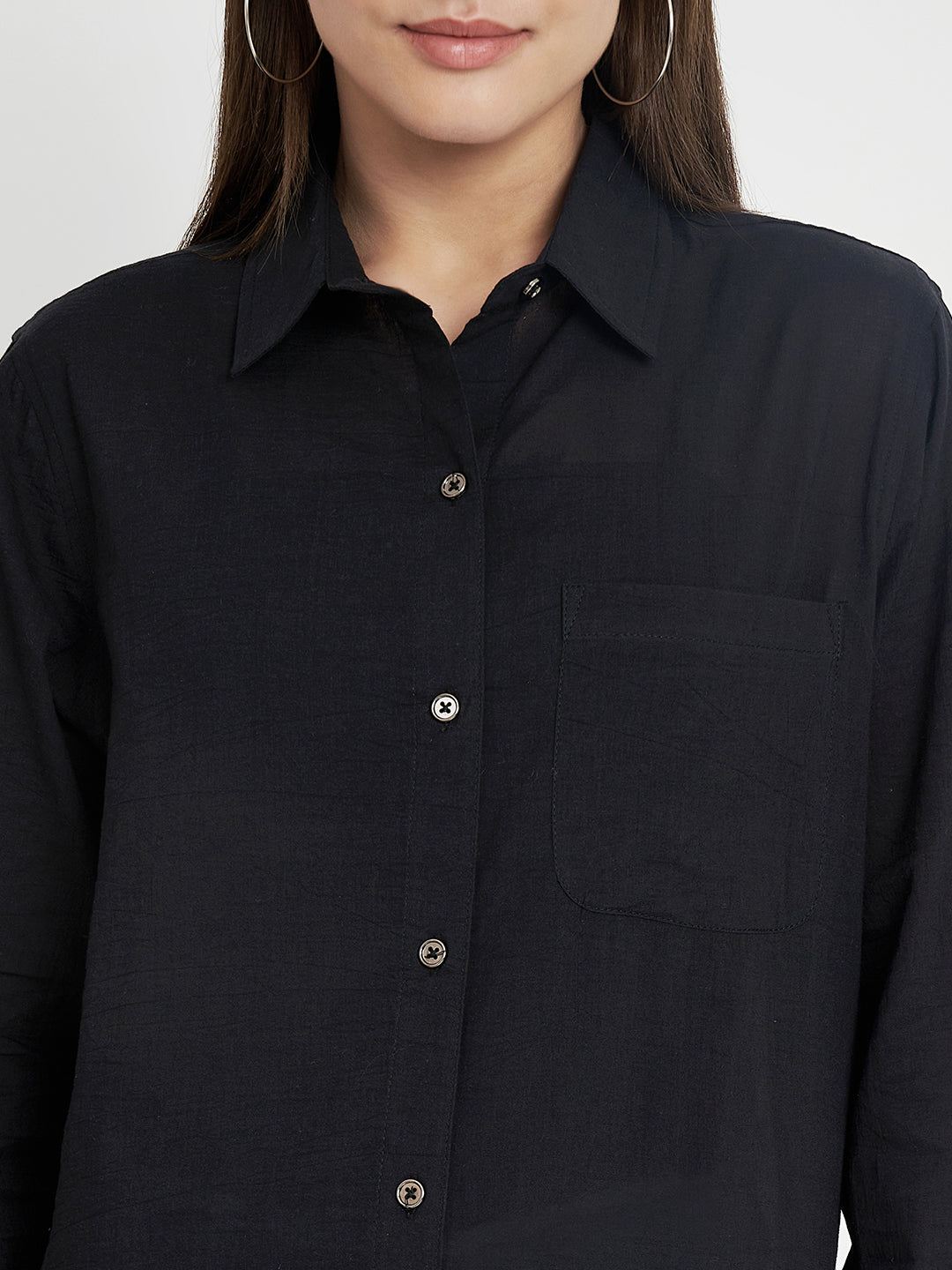 Women Classic Pure Cotton Black Formal Shirt