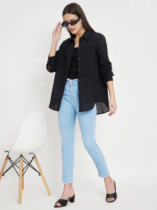 Women Classic Pure Cotton Black Formal Shirt