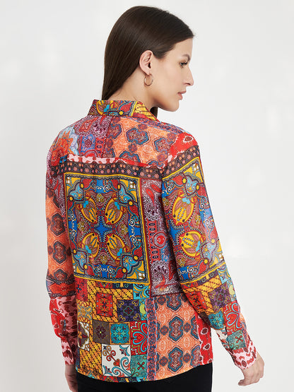 Women Classic Semi Sheer Printed Printed Shirt