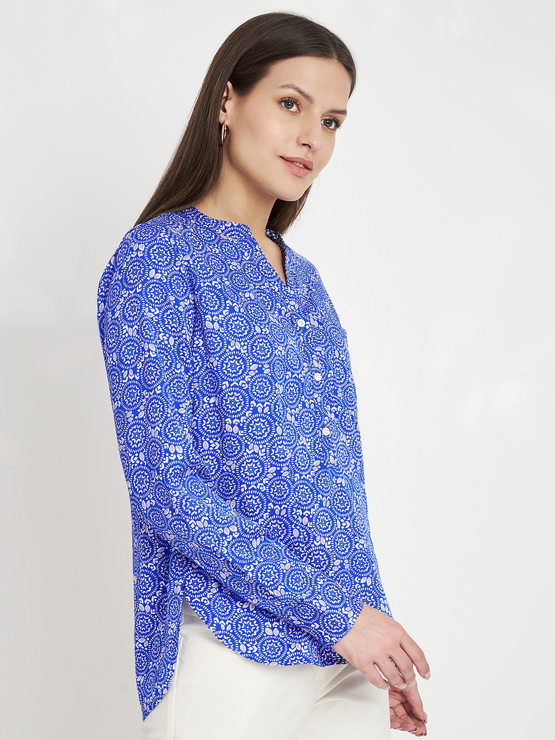 Blue Opaque Printed Casual Kurti