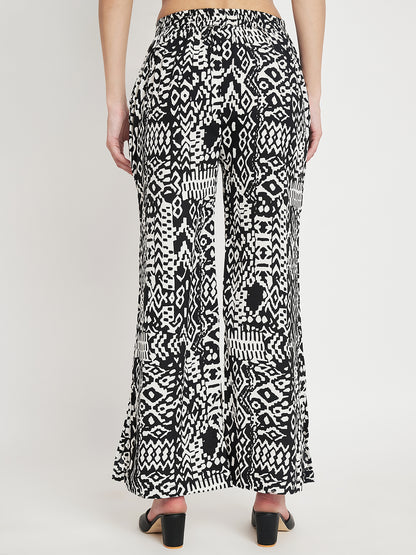 Women Abstract Printed Mid-Rise Flared Wide Leg Trouser