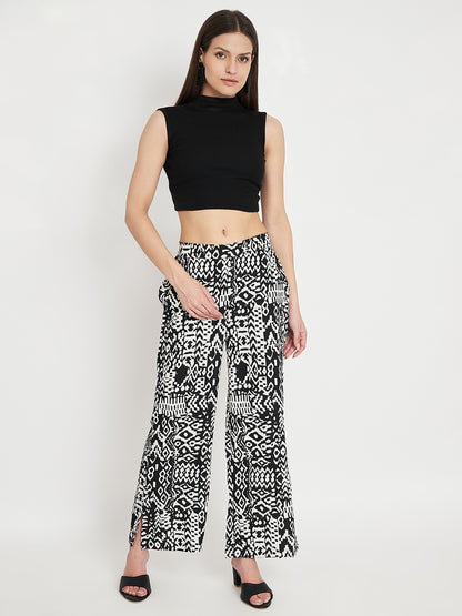 Women Abstract Printed Mid-Rise Flared Wide Leg Trouser