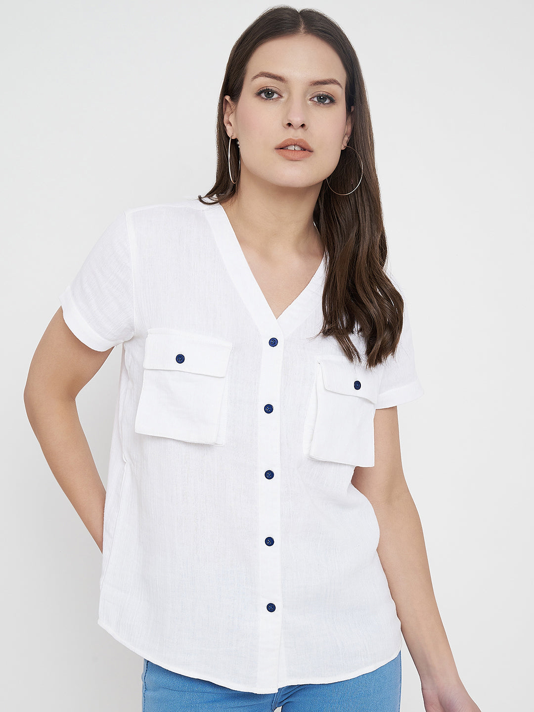 V-Neck Cotton Shirt Style Top