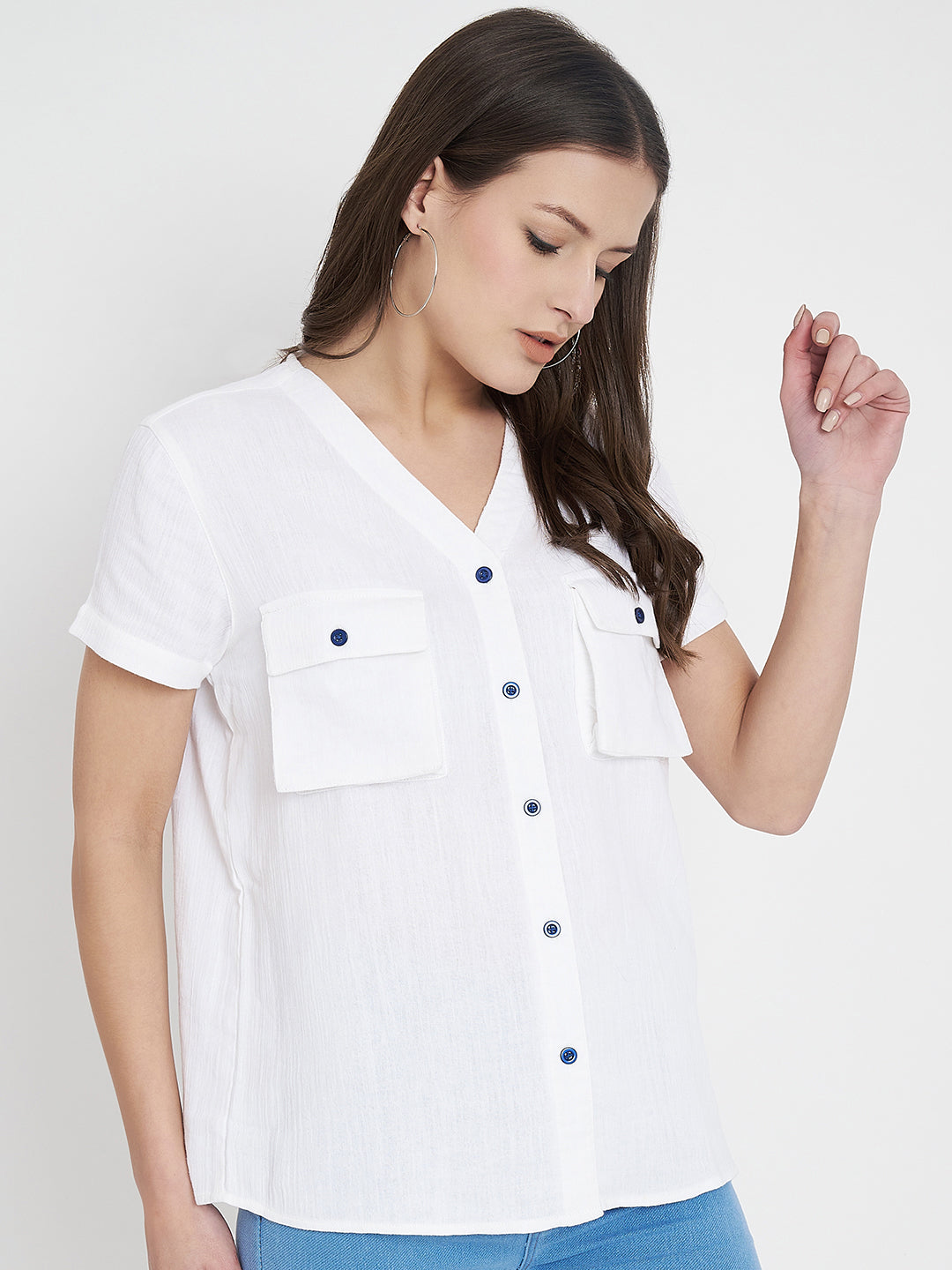 V-Neck Cotton Shirt Style Top