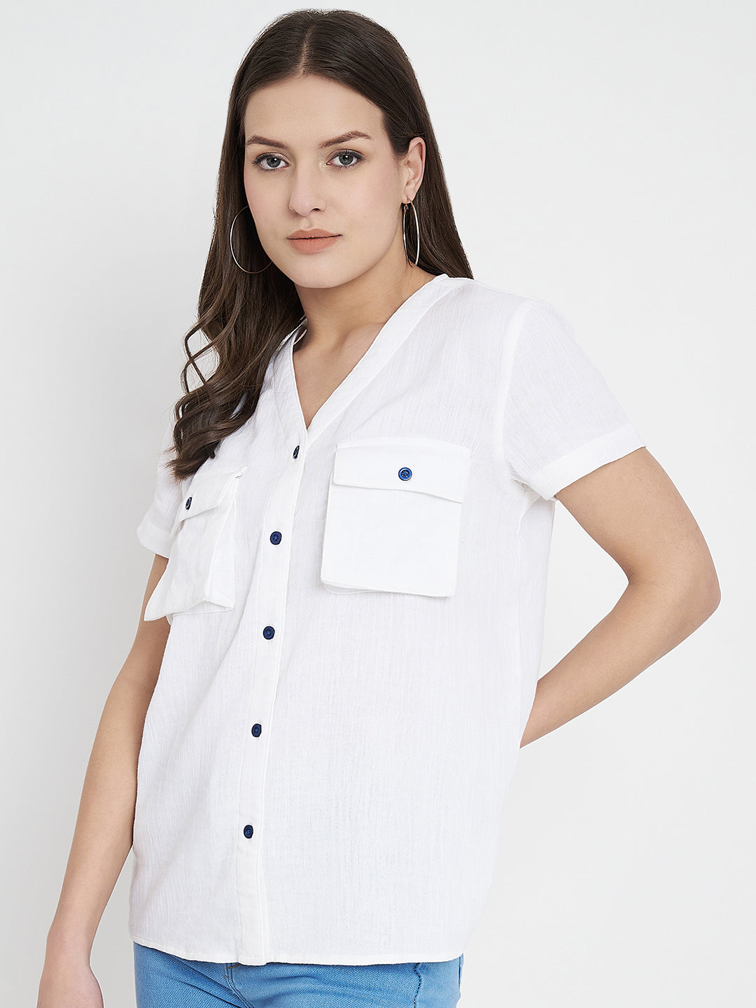 V-Neck Cotton Shirt Style Top