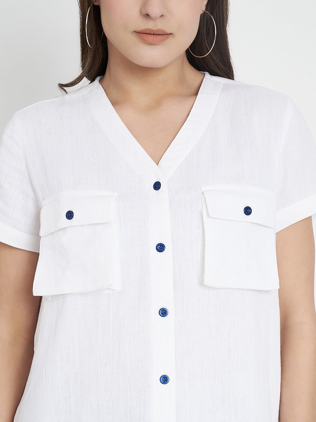 V-Neck Cotton Shirt Style Top