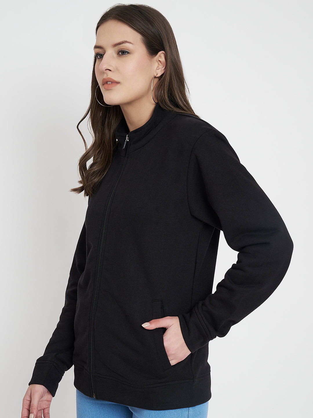 Mock Collar Black Bomber Jacket