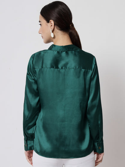 Women Green Satin Relaxed Formal Shirt