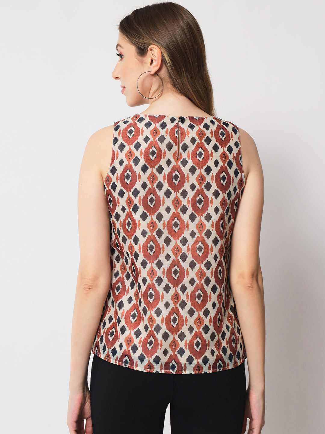 Cream & Maroon Print Crepe Top