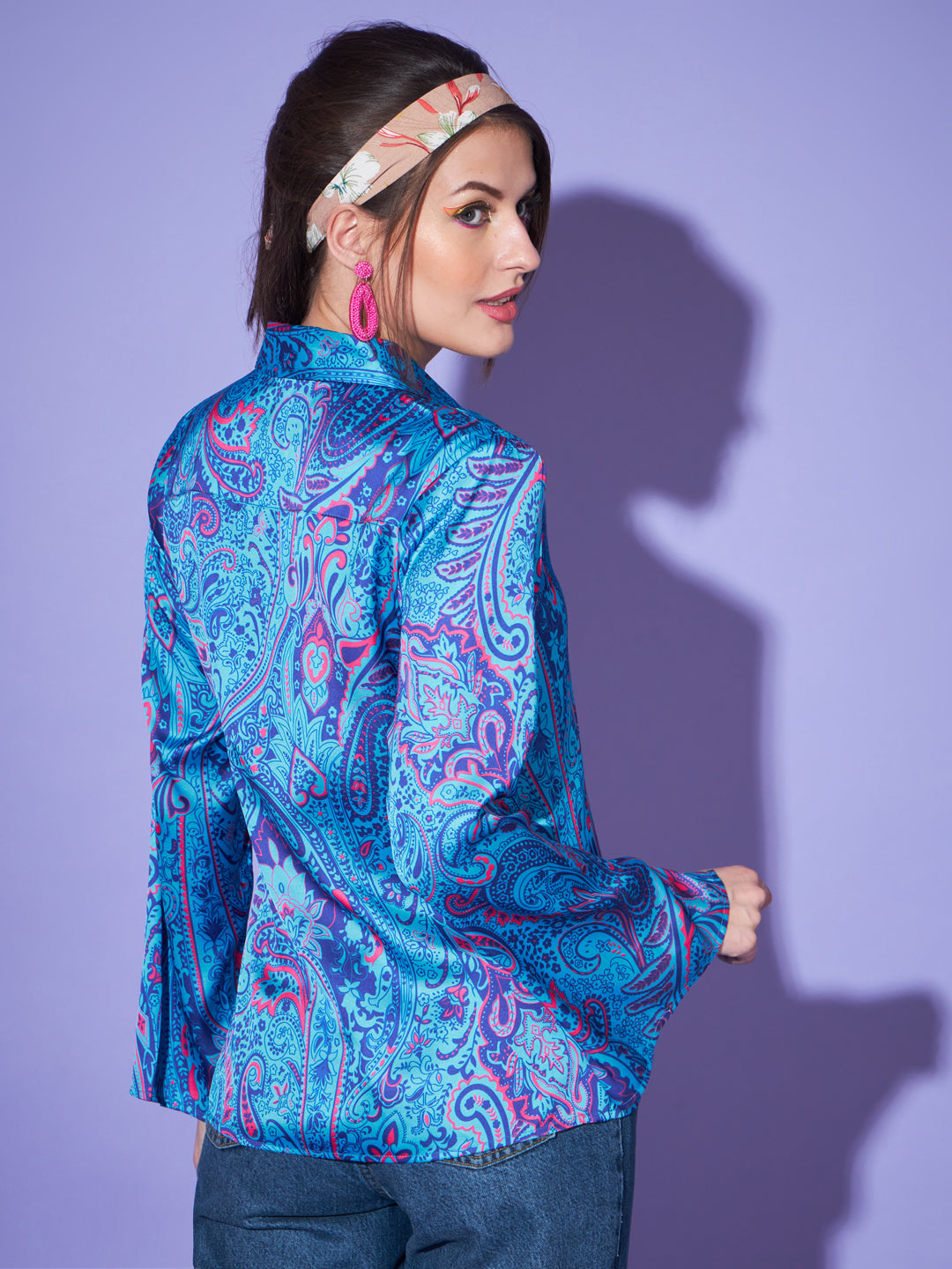 Women Paisley Printed Satin Casual Shirt