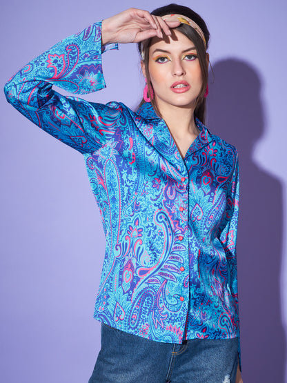 Women Paisley Printed Satin Casual Shirt