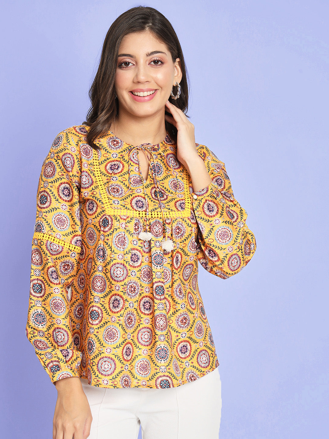 Ethnic Motifs Printed Tie Up Neck Kurti