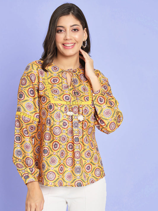 Ethnic Motifs Printed Tie Up Neck Kurti