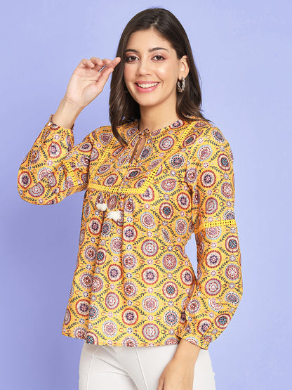 Ethnic Motifs Printed Tie Up Neck Kurti