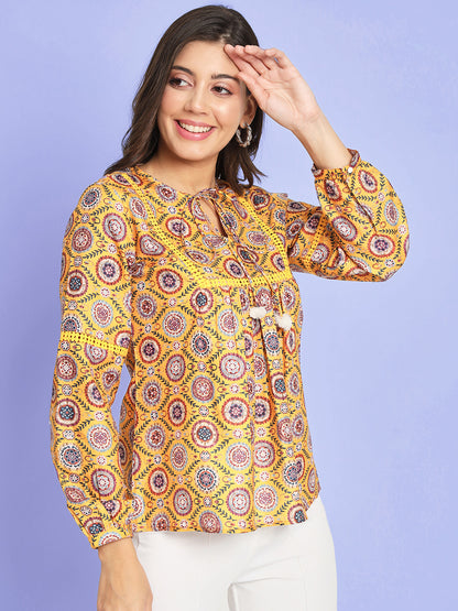 Ethnic Motifs Printed Tie Up Neck Kurti