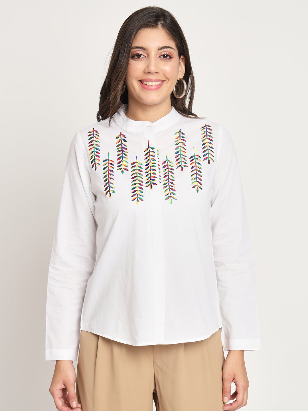 Women's Classic Floral Embroidered White Shirt