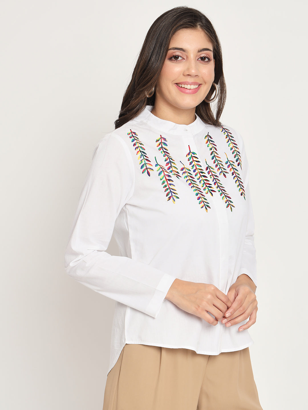 Women's Classic Floral Embroidered White Shirt