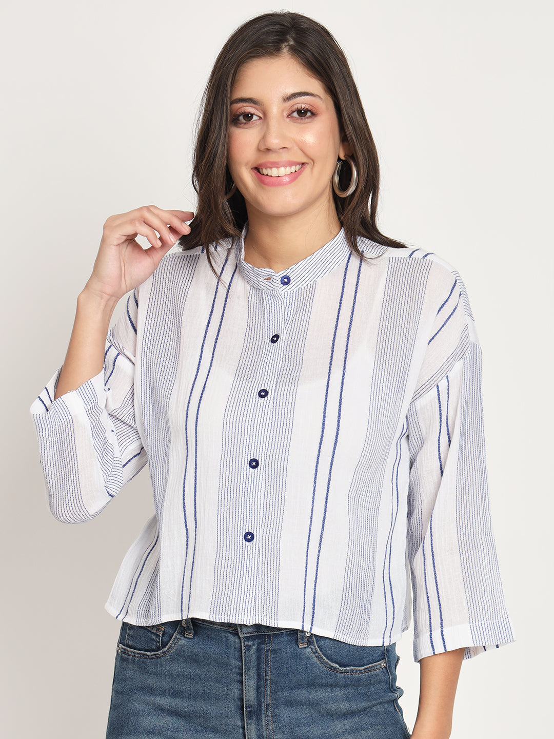 Women's white and blue top