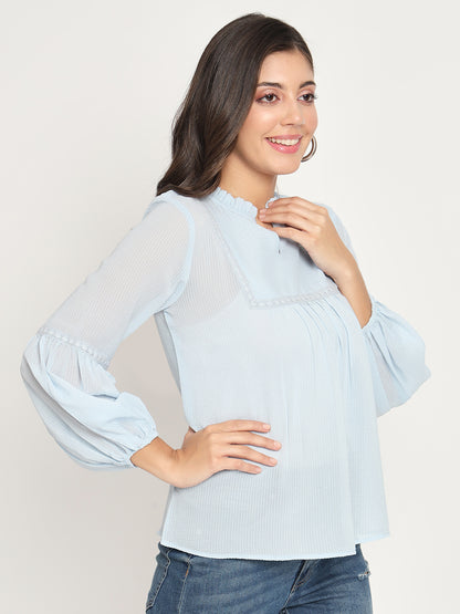 Lace Details Georgette Blue Kurti