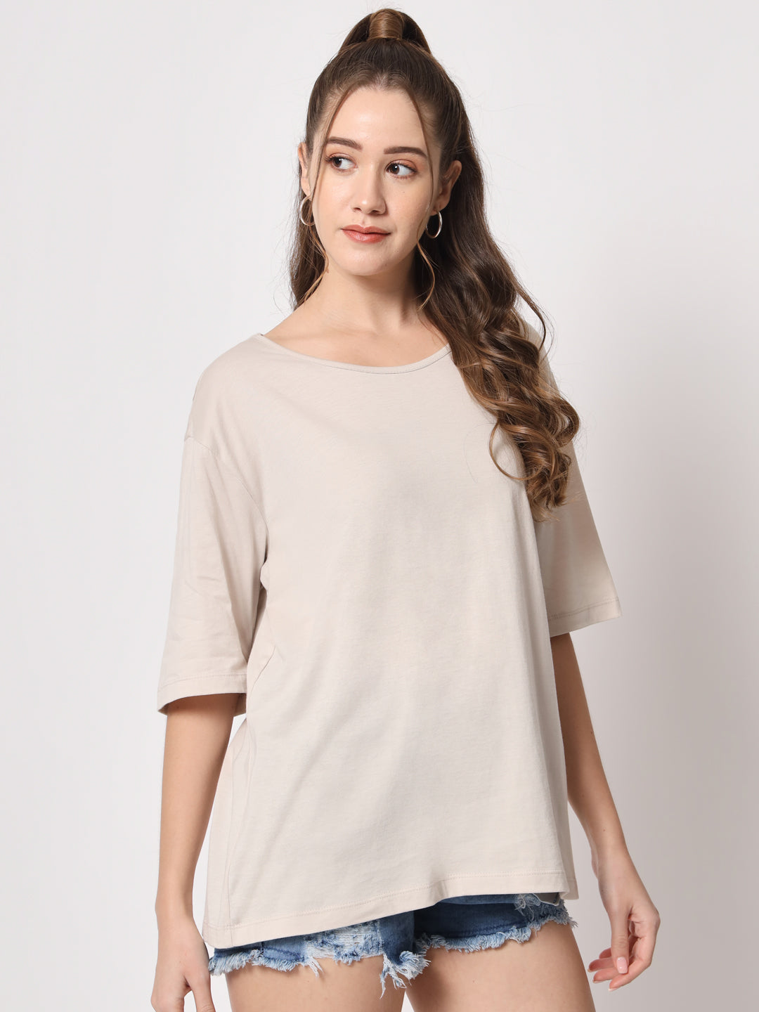 Round Neck Drop Shoulder Cotton T-shirt