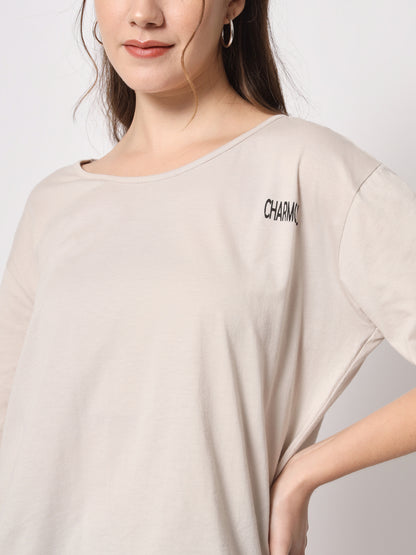 Round Neck Drop Shoulder Cotton T-shirt